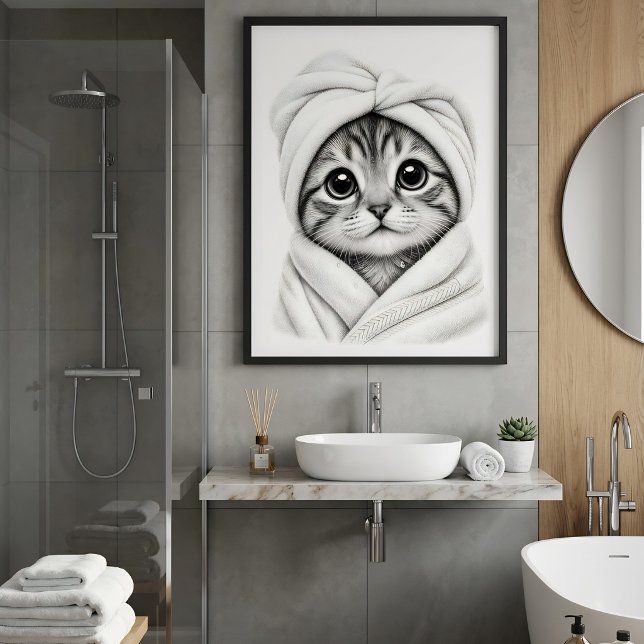 Cute Cat Lover's Bathroom Wall Art Kitten Poster (Creator Uploaded)