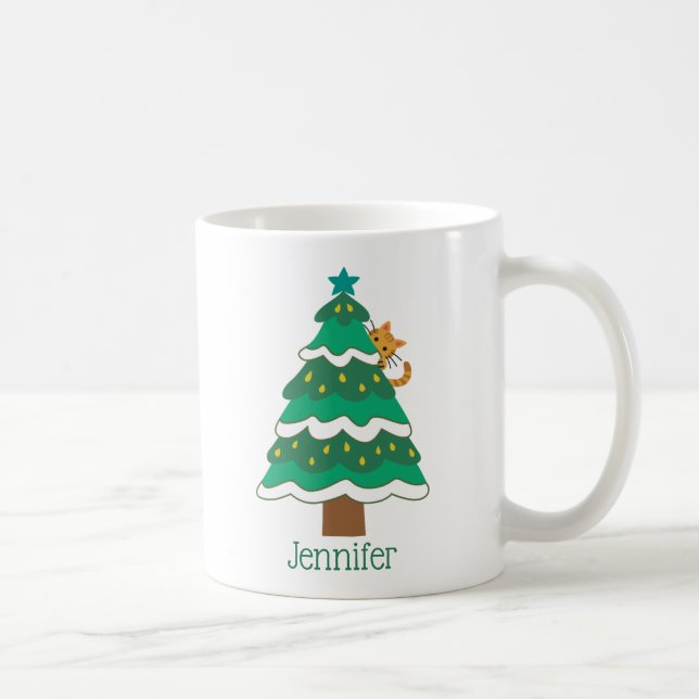 Cute cat lovers christmas tree personalised  coffee mug (Right)