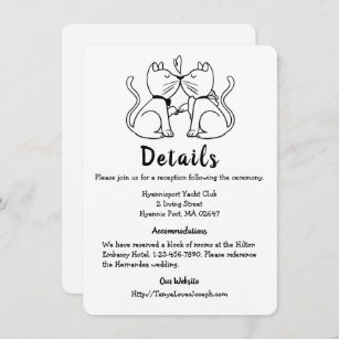 Cute Cat Lovers Kitty Black White Wedding Details Invitation