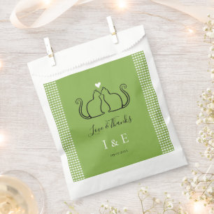 Cute Cat Lovers Lime Green Gingham Wedding Favour Bag