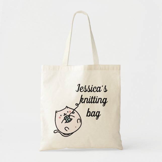 Cute Cat Lovers Personalised Knitting Bag (Front)