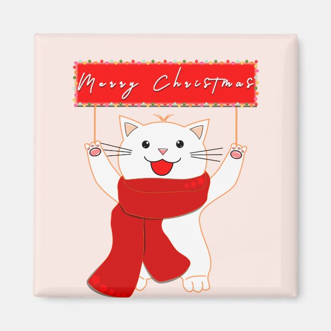 Cute Cat Magnet | Merry Christmas (Front)