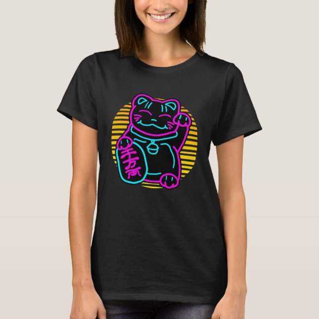 Cute Cat Maneki Neko Japanese Welcome Kitten T-Shirt (Front)