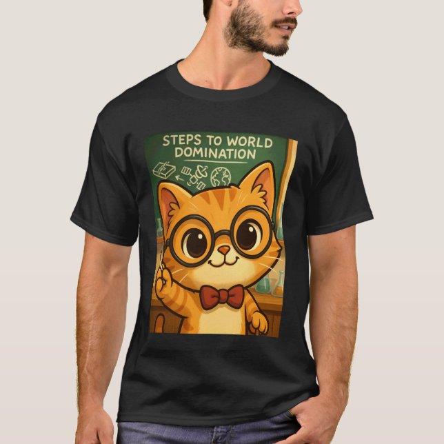 Cute Cat Mastermind Classroom Chalkboard Plan T-Shirt (Front)