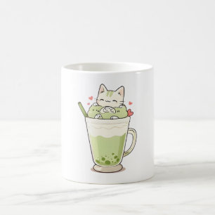Cute Cat Matcha Boba Drink Kawaii Design Coffee Mug