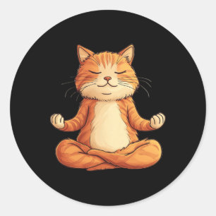 Cute Cat Meditating Yoga Men Women Girls Kids  Classic Round Sticker