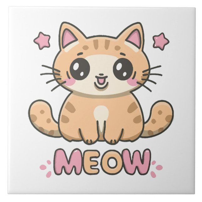 cute cat meow ceramic tile (Front)