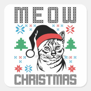 Cute Cat Meow Christmas Kitty Cat Mum Dad Kitten Square Sticker