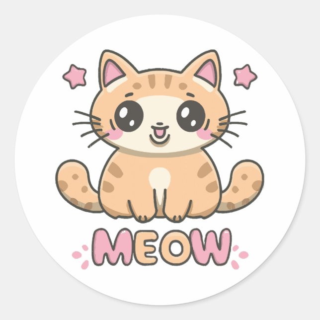 cute cat meow classic round sticker (Front)