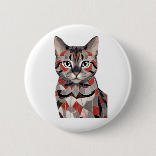 Cute Cat Meow-Geometric Feline Elegance 6 Cm Round Badge