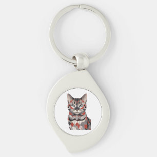 Cute Cat Meow-Geometric Feline Elegance Key Ring