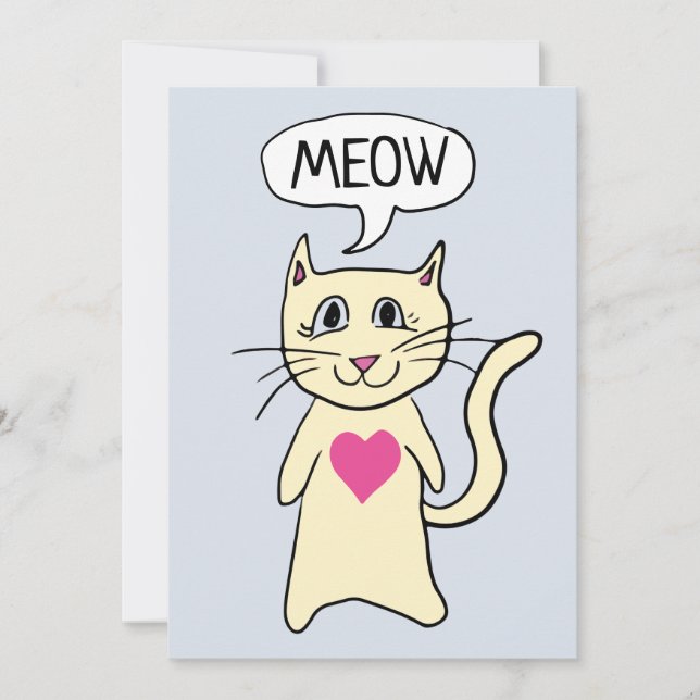 Cute Cat Meow I Love You Valentines Day Flat Holiday Card (Front)