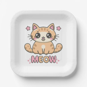 cute cat meow paper plate