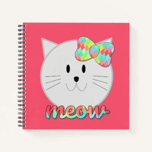 Cute Cat Meow Rainbow Bow Pink Glitter Kitty Kids Notebook