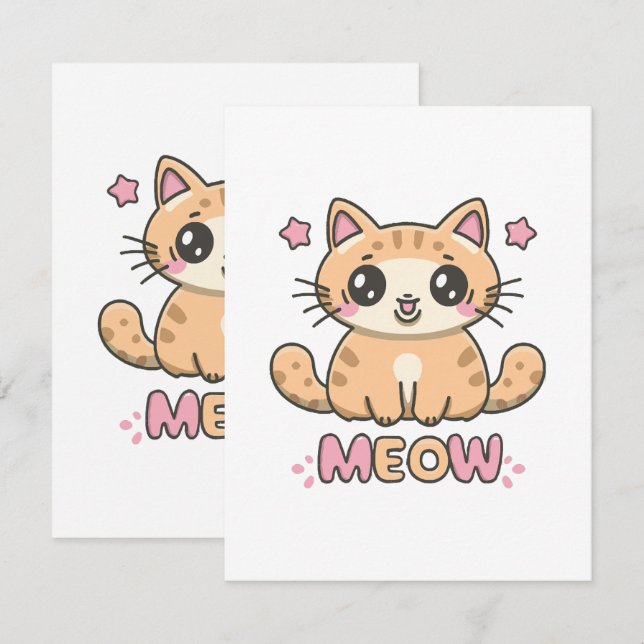 cute cat meow RSVP card (Front/Back)