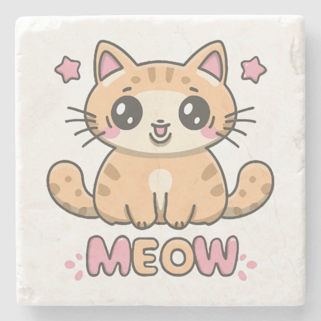 cute cat meow stone coaster (Front)