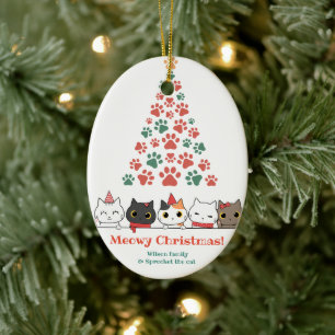 Cute Cat Meowy Christmas Ceramic Ornament