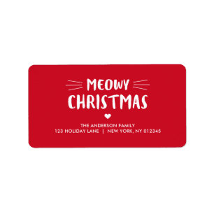 Cute Cat Meowy Christmas Holiday Label