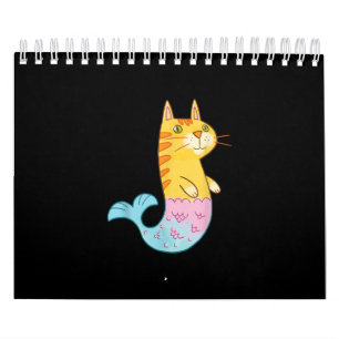 Cute Cat Mermaid Fish Swimming In Sea Calendar