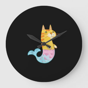 Cute Cat Mermaid Fish Swimming In  Sea Gift Large Clock
