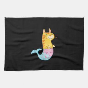 Cute Cat Mermaid Fish Swimming In Sea Gift Tea Towel