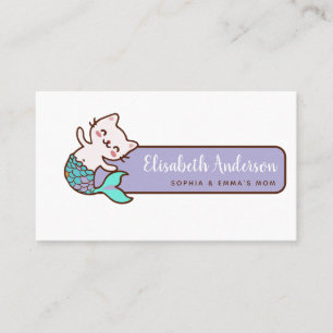Cute Cat Mermaid Meowmaid Mummy Calling Play Date  Business Card