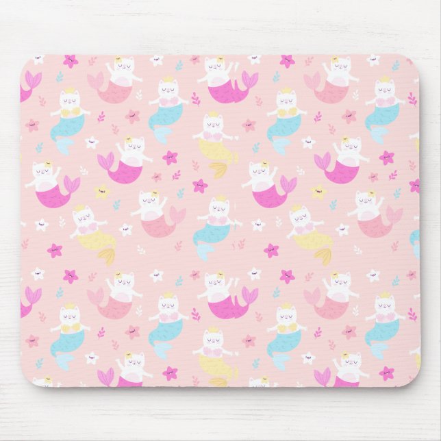 Cute Cat Mermaid Pattern Mouse Pad (Front)