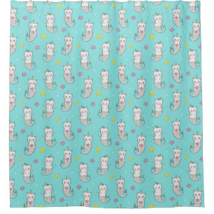 Cute Cat Mermaid Shower Curtain