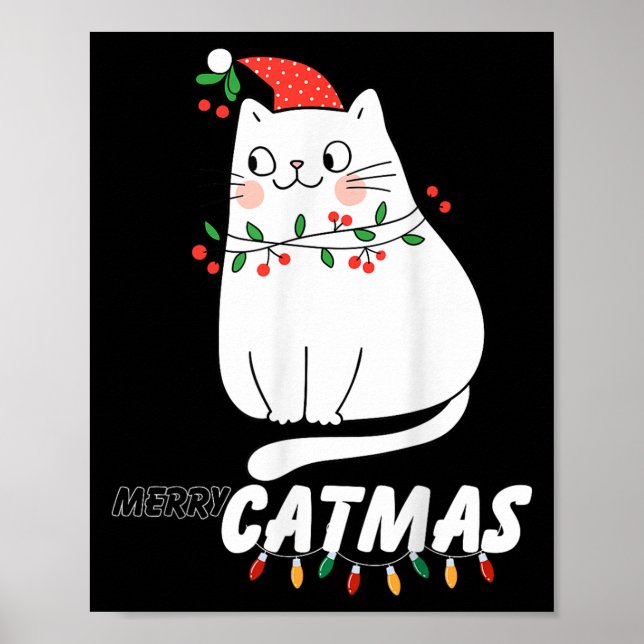 Cute Cat Merry Catmas Christmas Cat Lovers Santa P Poster (Front)