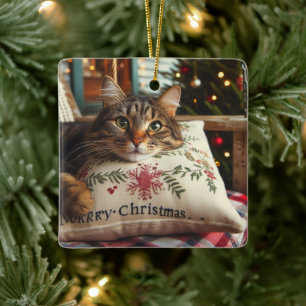 Cute Cat Merry Christmas Ornament