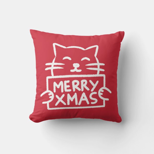 Cute Cat Merry Xmas Cushion (Front)