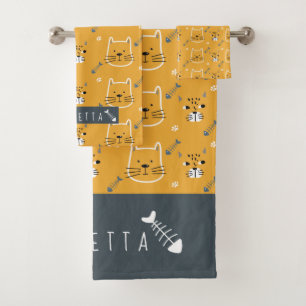 Cute Cat Modern Pattern Bath Towel Set