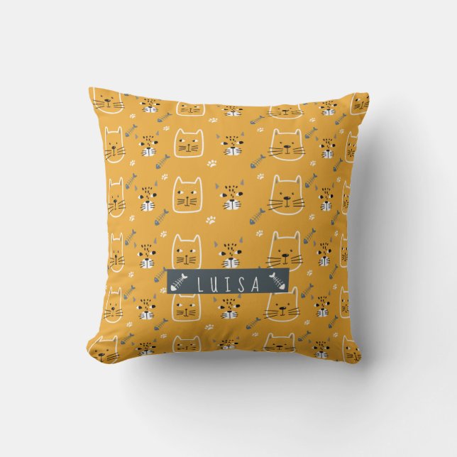 Cute Cat Modern Pattern Personalised Cushion (Front)