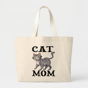 Cute Cat Mom Gift Gray Tabby Tiger Kitty Large Tote Bag