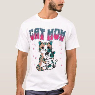 Cute Cat Mom Illustration Cozy Feline Art T-Shirt