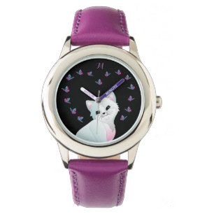 Cute Cat Monogram Purple Watch