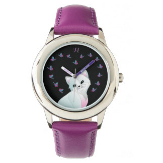 Cute Cat Monogram Purple Watch