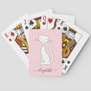 Cute Cat Monogrammed Pink Playing Cards