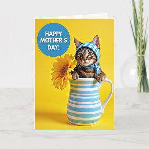 Cute Cat Mothers Day Illustration Card