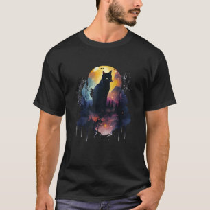 Cute Cat Motif Cat In Moonlight Cat T-Shirt