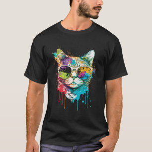 Cute Cat Motif Pop Art Cat T-Shirt