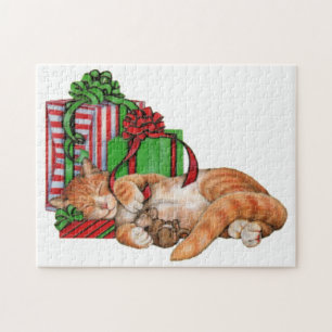 Cute Cat, Mouse and Christmas Presents Jigsaw Puzzle