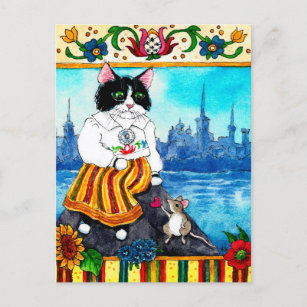 Cute Cat Mouse Estonian folklore myth postcard