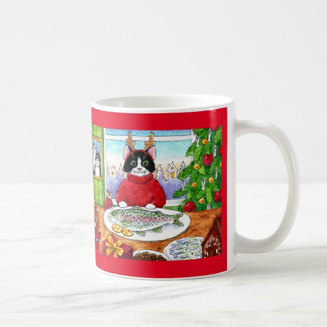 Cute cat mouse fish Christmas holiday mug (Right)