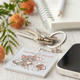 Cute Cat & Mouse Friendship Key Ring