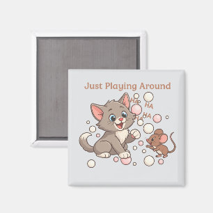 Cute Cat & Mouse Friendship Magnet