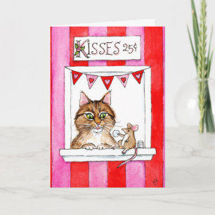 Cute Cat, Mouse, kissing booth Valentines Day card