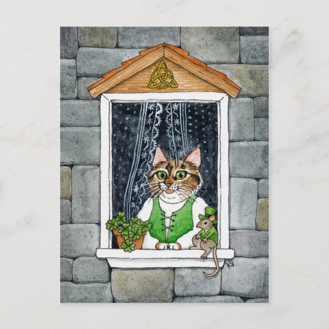Cute Cat Mouse Leprechaun St Paddy's Day Spring Holiday Postcard (Front)
