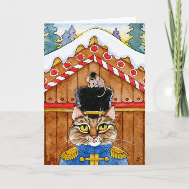 Cute Cat Mouse Nutcracker Christmas Holiday Card (Front)