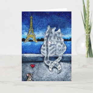 Cute Cat Mouse Paris Valentine Holiday Love card